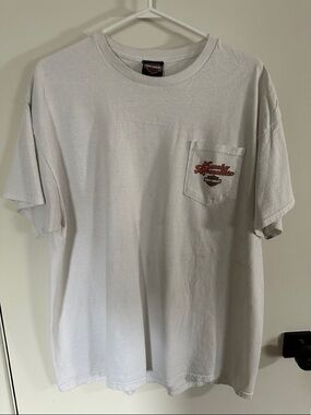 Harley-Davidson White Short Sleeve Pocket Tee with Orange Logo
